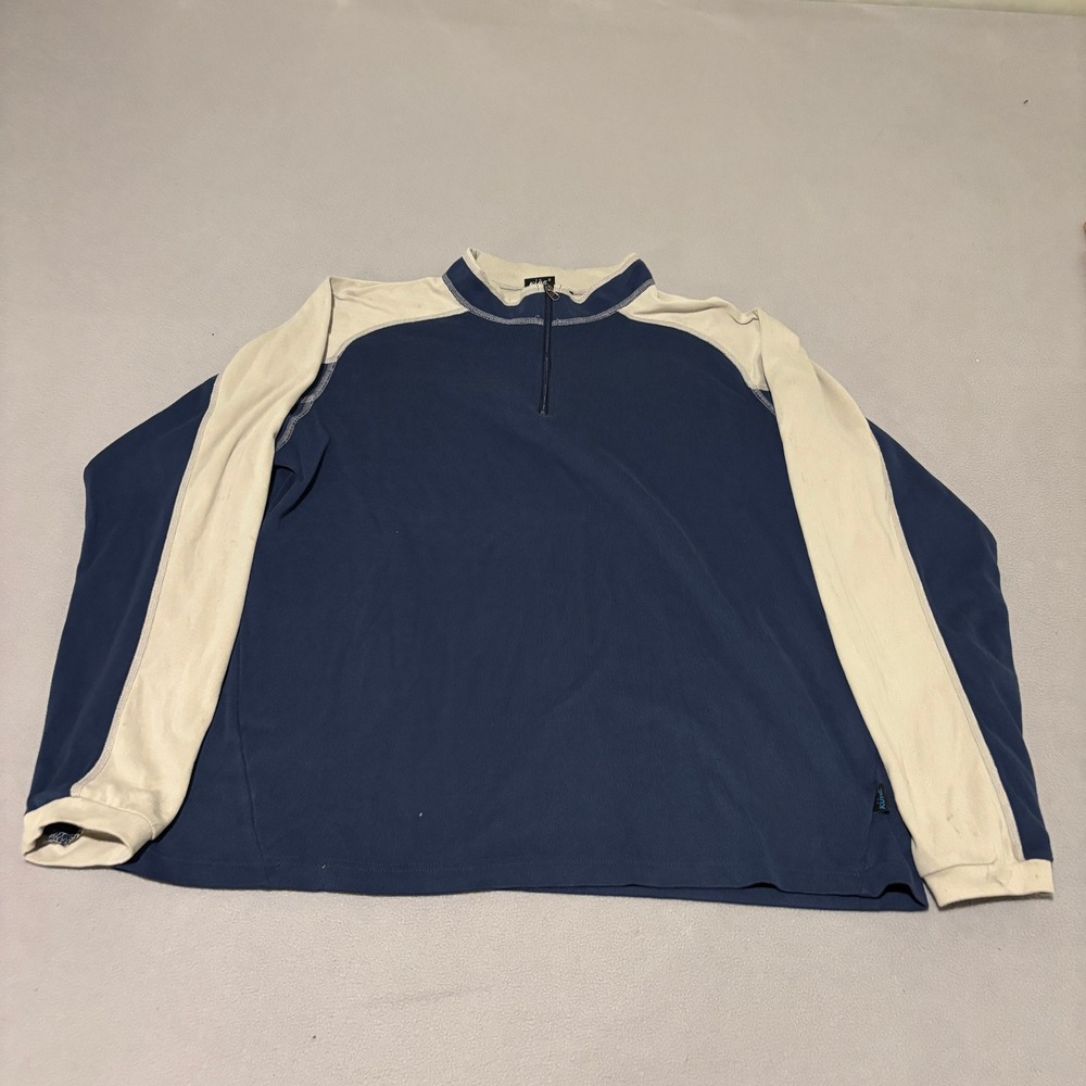 Kuhl Technikore Mens Large 1/4 Zip Pullover Blue Cream Ribbed Performance Top‎
